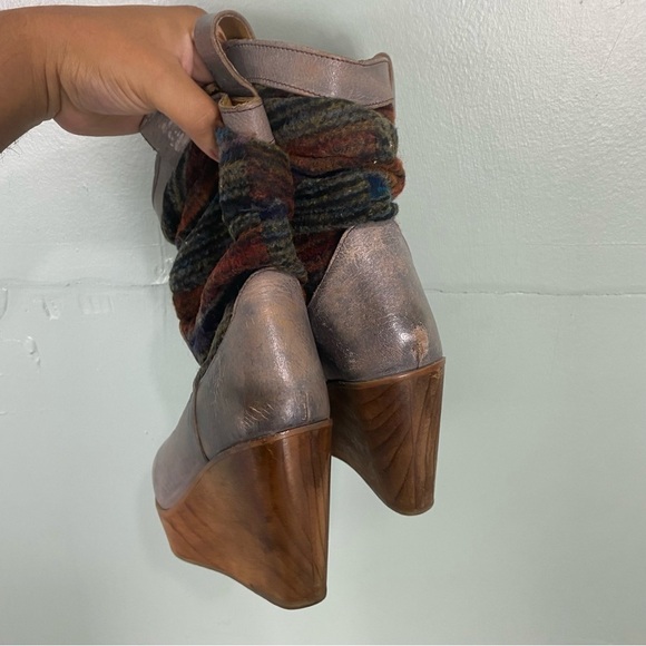 Bed Stu Bruges Leather Wedge Platform Knti Multi Color Gray Sz 6.5 Distressed - Picture 6 of 10